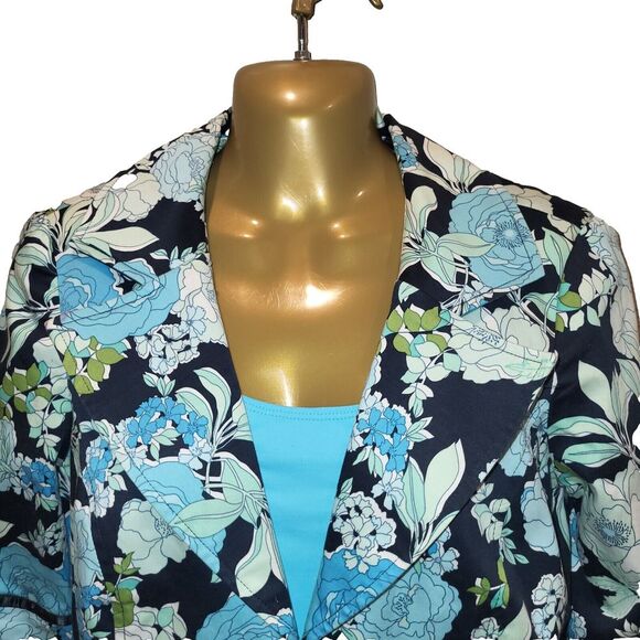 Vintage 90s Rampage Medium Blue Floral Blazer Fitted Cropped 3 Button Jacket - Picture 8 of 16